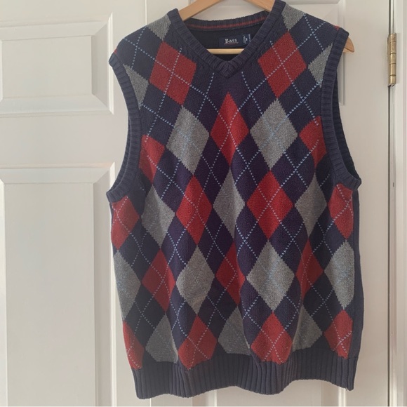 VTG Argyle knit sweater vest by Bass ( G.H. bass & co) Medium mens unisex - Picture 1 of 3
